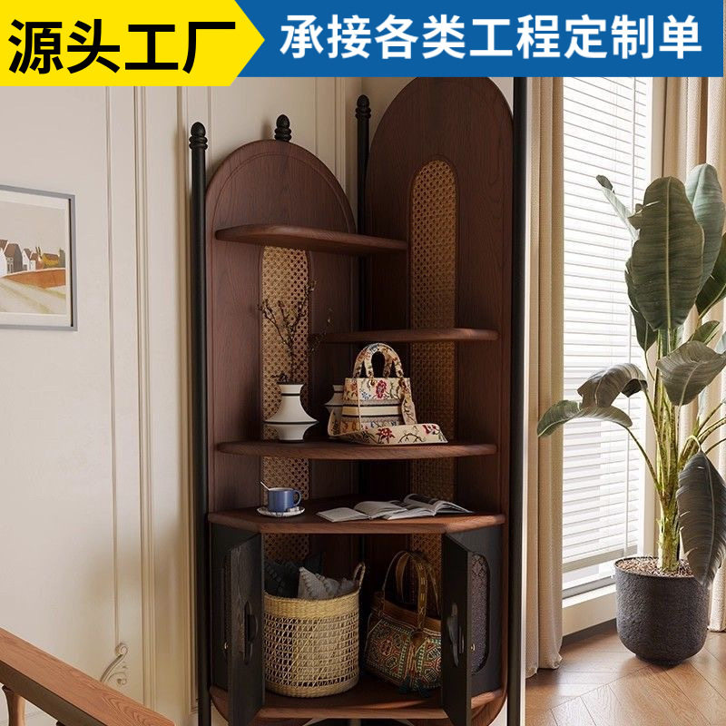 法式复古实木转角柜三角区法式转角柜中古风墙角置物小户型收纳架