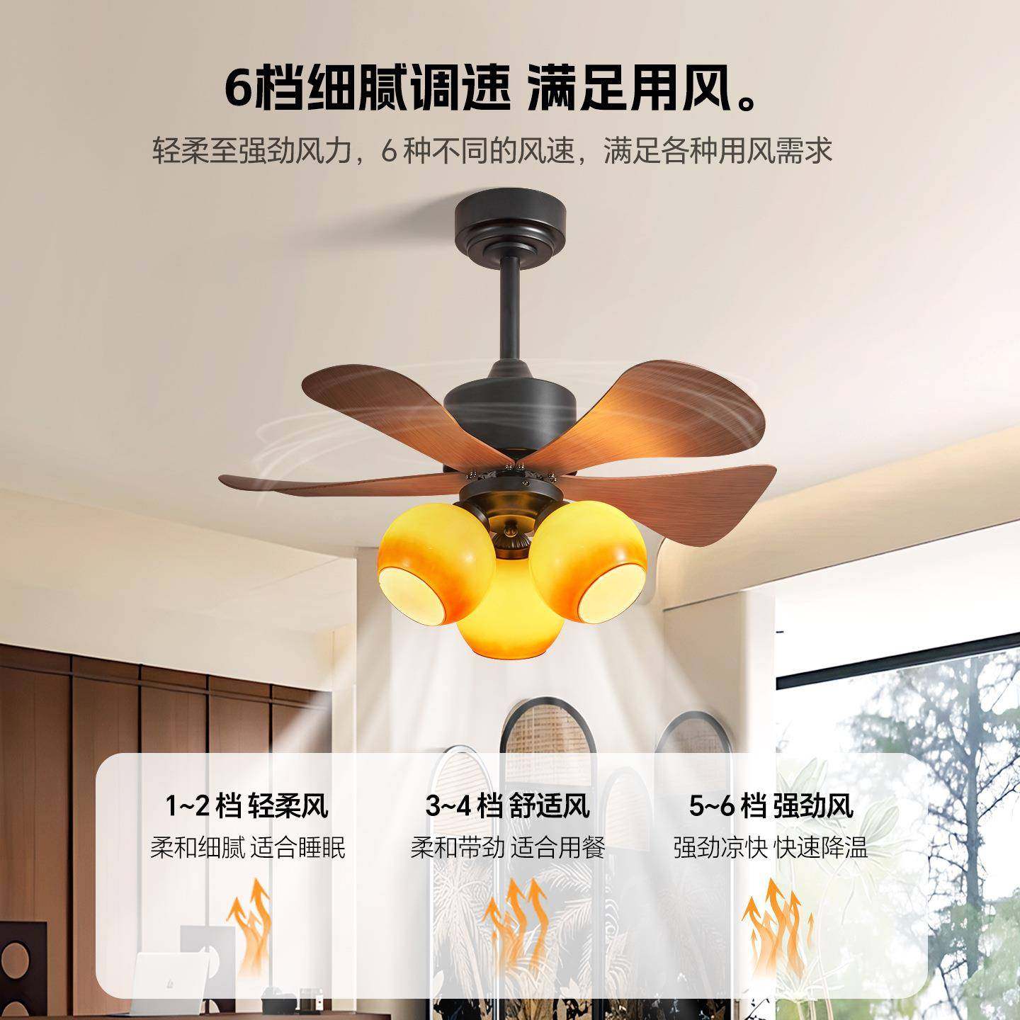 吸顶灯风扇灯餐厅家卧室电书房吊扇网红中古复古南洋风小型用60风