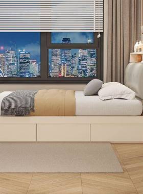 合现代简约单人物床诚奶人油1米单床高箱小户型储床收GMB纳榻榻米