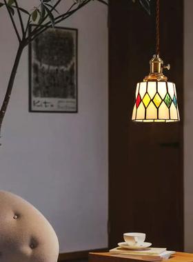 彩色玻璃卧室过道吧台田中古玄关美式乡村吊餐厅灯61吸吊灯两园用