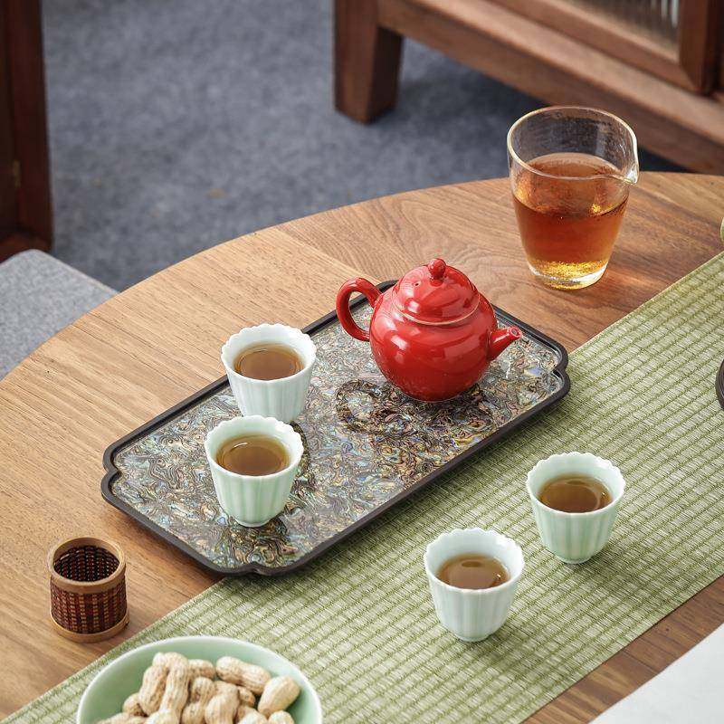 大漆螺钿茶盘电茶木整块长方形干泡盘YJLX-09中式复古茶托盘高档