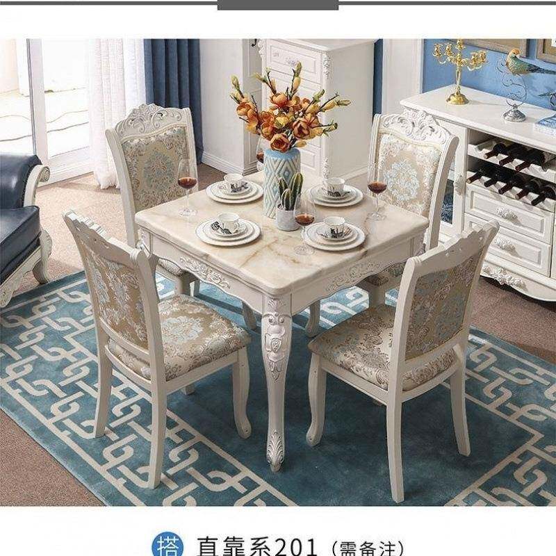 大理石欧式正方形餐椅组合实木户桌型小人2白色家用4简欧吃UFV饭