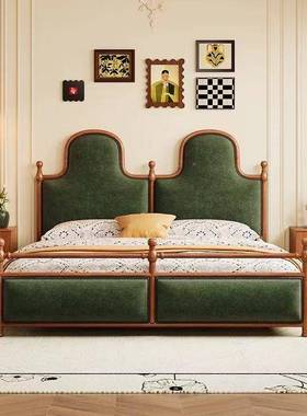 实木床中主古风老巴卧黎床高背复高端黑色法326#式古软靠包双人床1.8m