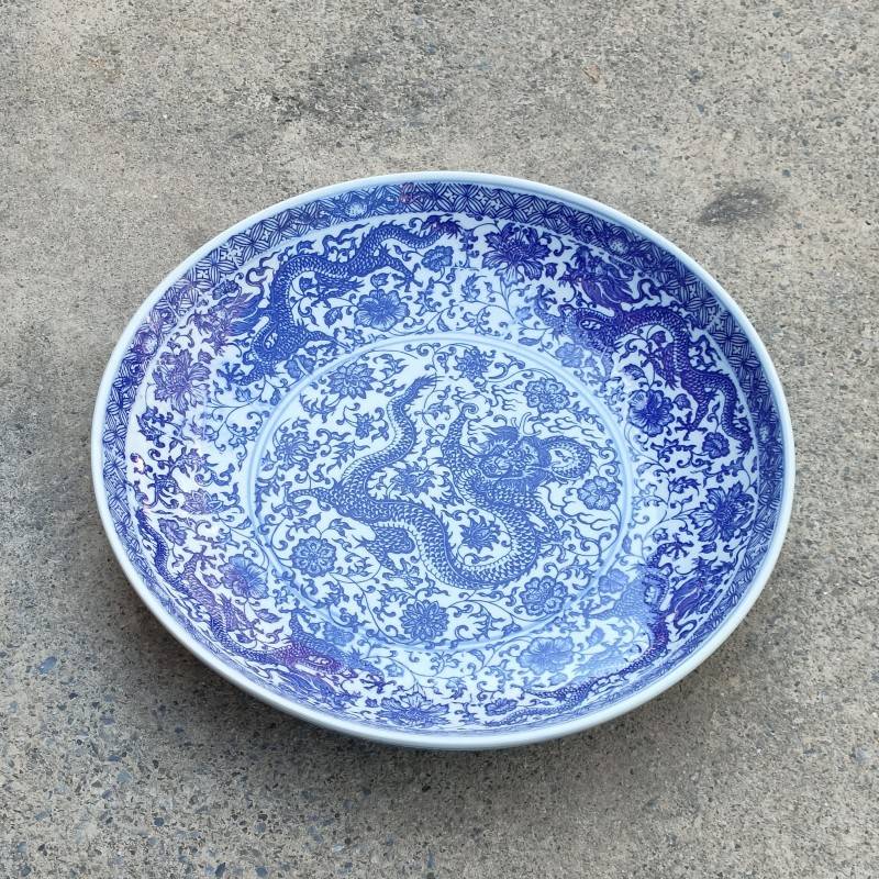 青花陶瓷鱼盆酒店日用瓷盘大号拼盘椒鱼头盘蒸鱼盘圆形深盘菜盘