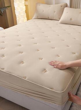 新款类水洗棉大豆纯刺色床02233褥式床绣笠单A件加厚床垫保护罩防
