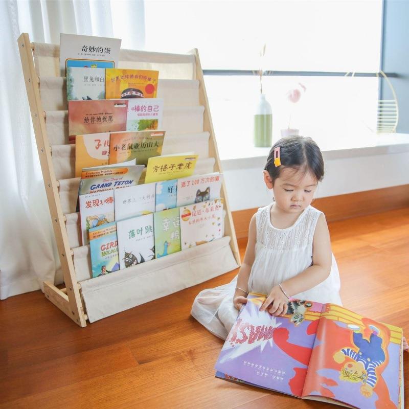 幼儿童绘本架收纳实木落书地书柜卡通59383布艺简易收纳架儿架园