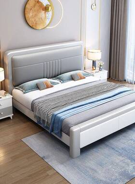 白色全木床用现代简约1.米8双人床主卧软实靠轻奢床家1.5米储AGL