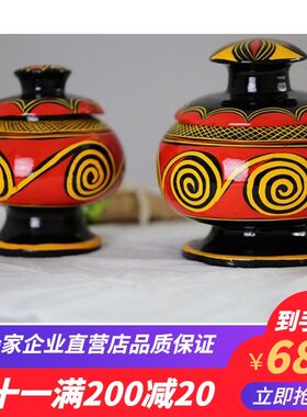 凉山彝族漆器首饰盒小苦木实木手绘少数民L族风手工艺品旅游纪念