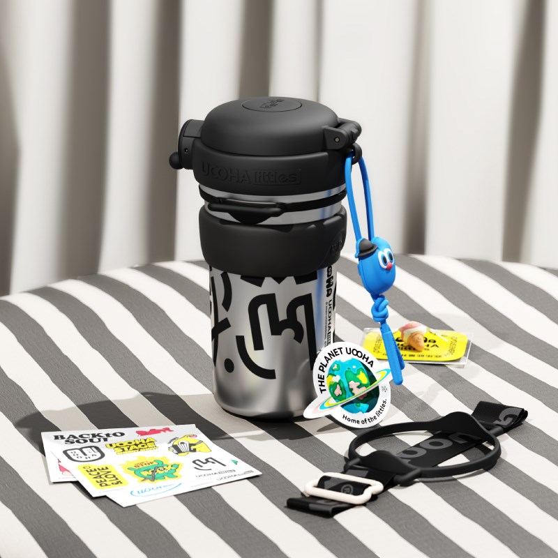 uooha一键双饮咖啡杯便携保温杯水杯女儿童高颜值吸管保冷杯子