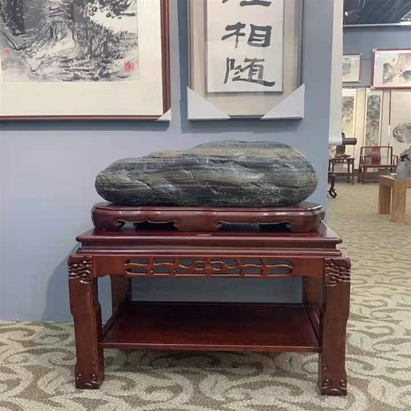 实木花架中式鱼缸架超承重盆景架客厅置物架榆木奇石桌子茶几