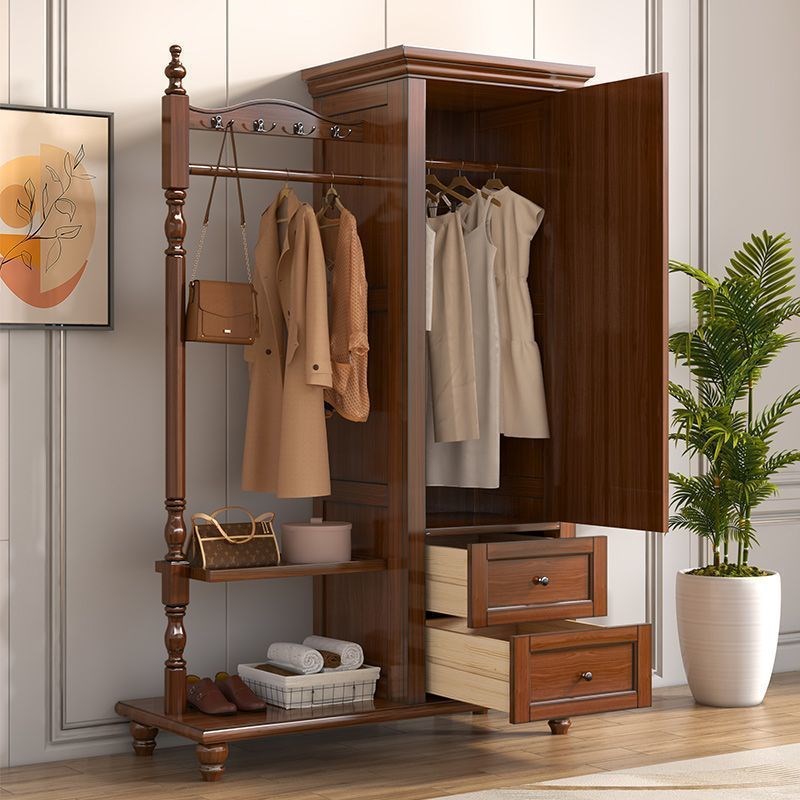 美式乡村全实木衣帽架卧室落地挂衣架子家用现代简约立式多功能架