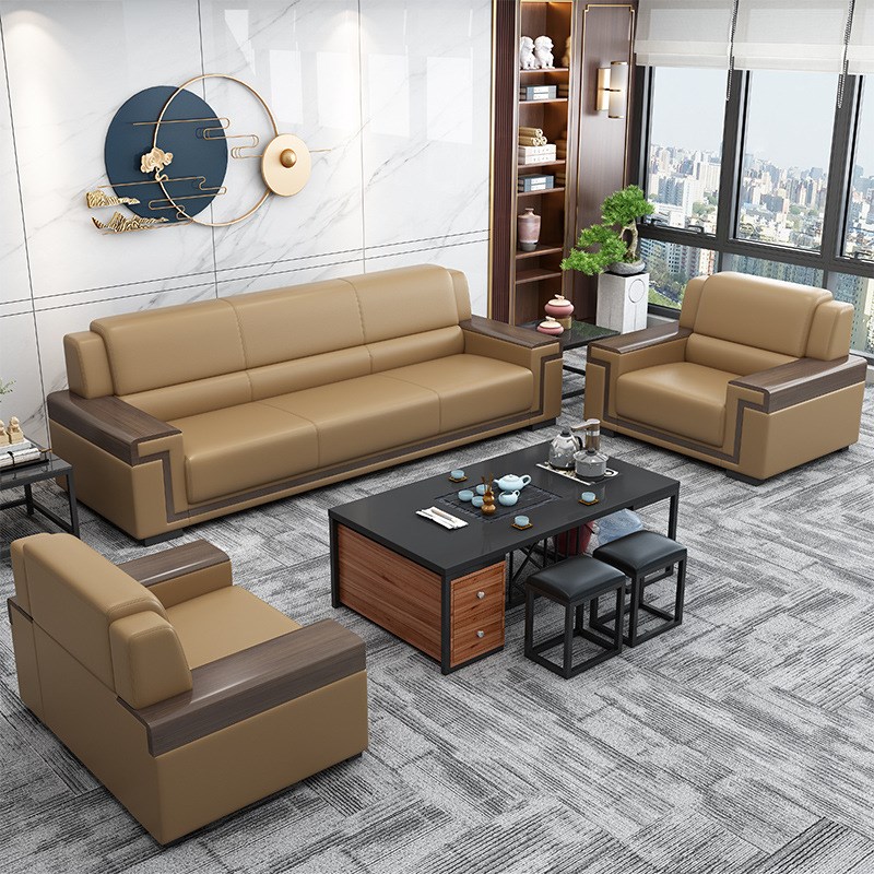 办公室沙发现代简约商务接待会客新中式休闲商用办公沙发茶几套装