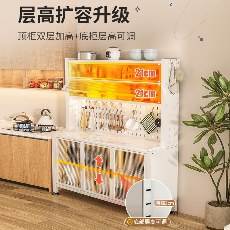 岩板厨房置物架可移动餐边储物落地多层微波炉带轮子收纳碗柜橱柜