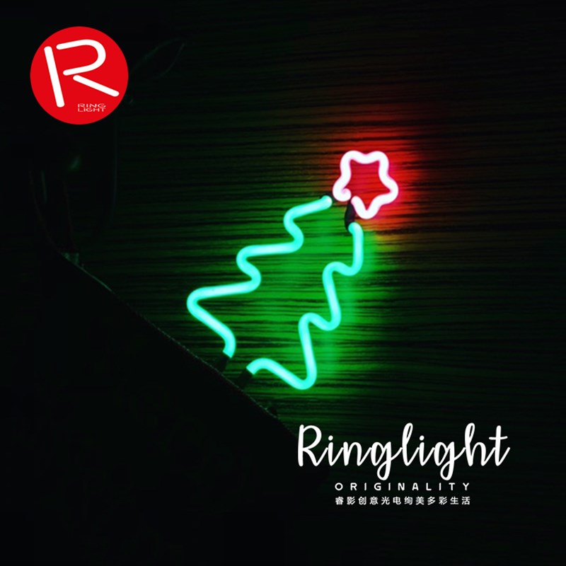 圣诞节新品ins风圣诞树简约造型手工制作玻璃霓虹装饰氛围灯礼品