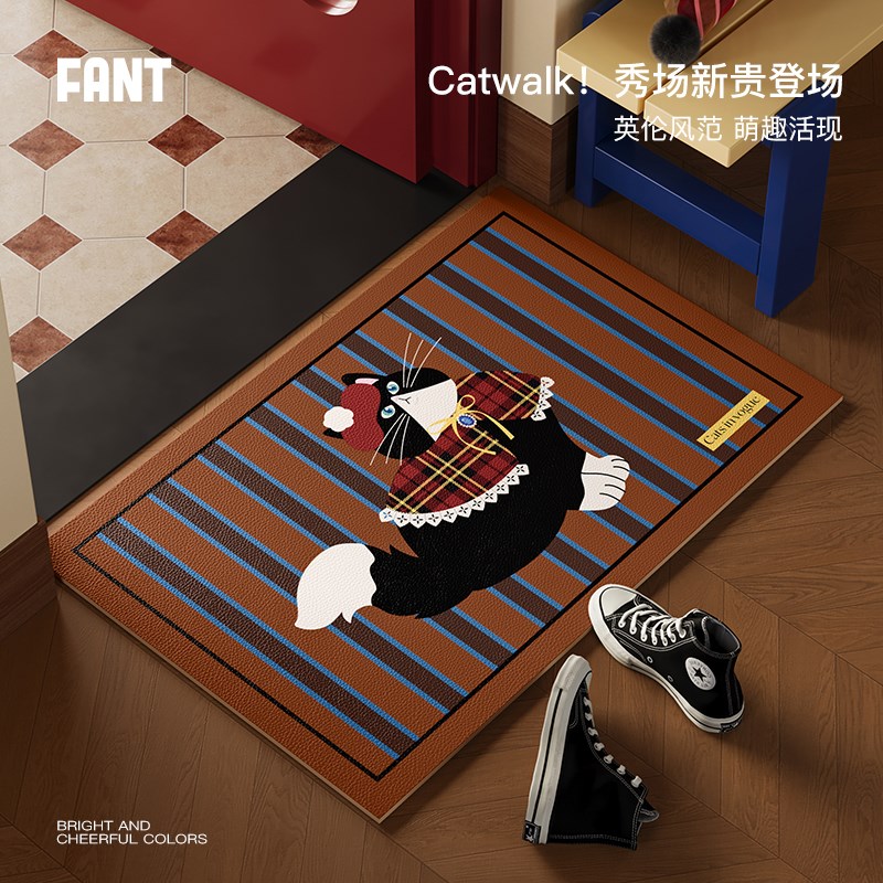 猫咪超模新年入户门地垫可擦洗家用进门垫pvc皮革防滑玄关脚垫子