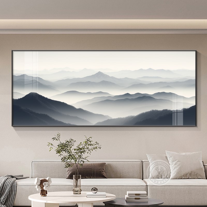 新中式背有靠山客厅装饰画 画有山无水高级感沙发背景墙挂画 画风