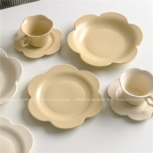 法式咖啡杯碟哑光花朵造型网红高级颜值杯碟装点心盘子甜品盘菜盘