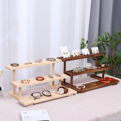 实木梯形置物架木质桌面收纳整理架多阶梯层展示架珠宝展示台家用