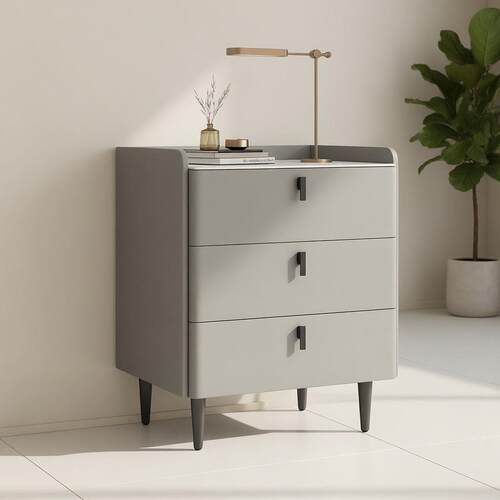 实木意头式床柜简约代轻奢家用整岩板YWY卧室床装现边柜迷你储物