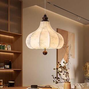 中古502风餐厅间布艺吊灯复古花纹实木法茶室吧台灯式卧室衣帽栗