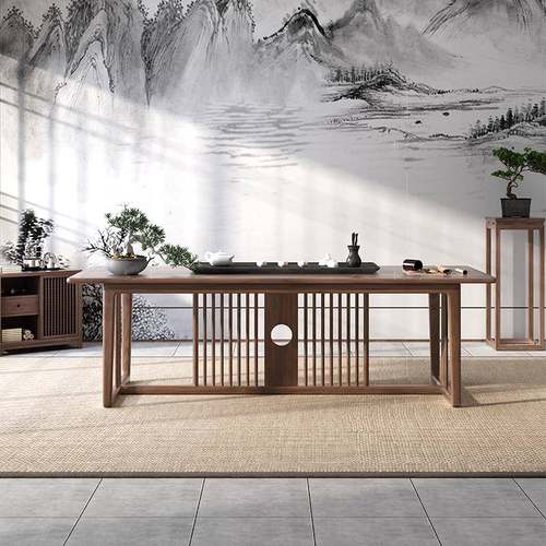 cs木实茶桌椅茶组合茶室泡台茶桌北书美黑胡RHK桃木办公室房书