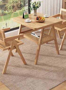 实木阳台闲茶桌椅组合简约洽谈网红一休OLL桌两椅小户型藤桌椅三