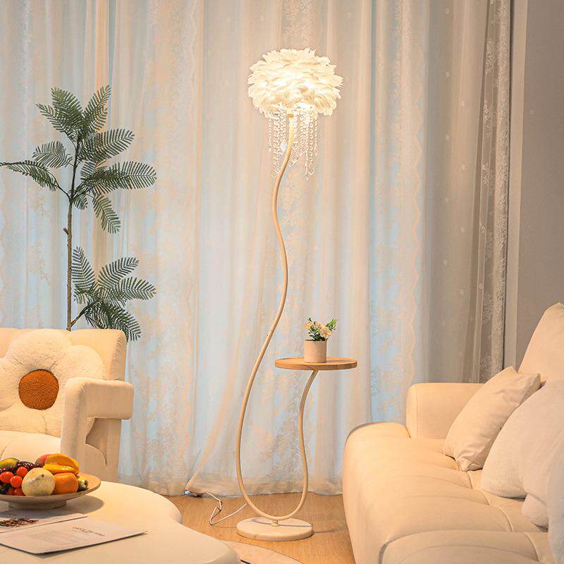 奶油风羽毛落沙地灯693客厅发落几一体阅读温馨浪漫边卧室床头地