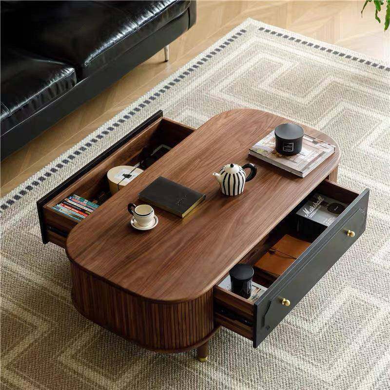 美式复古简约实木茶几客组家用电视柜合法厅新款式小户型轻奢茶桌