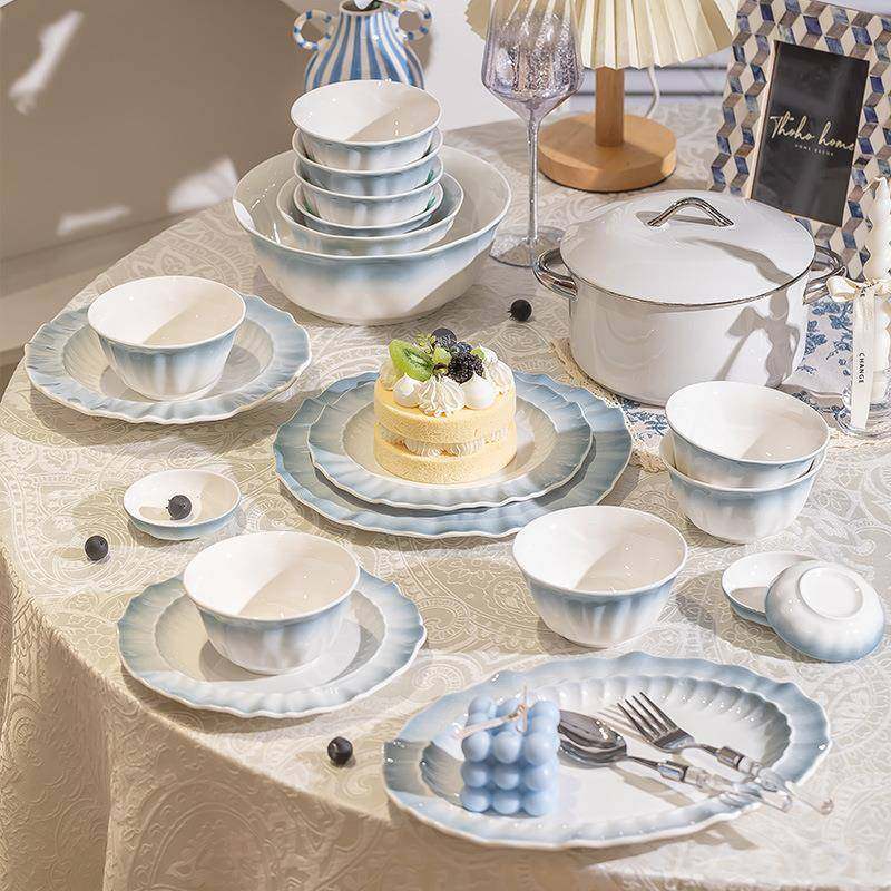 陶法式釉下彩圆的形瓷饭家用特碗别好看碗饭碗碗碟c74ENeiJ碗盘餐