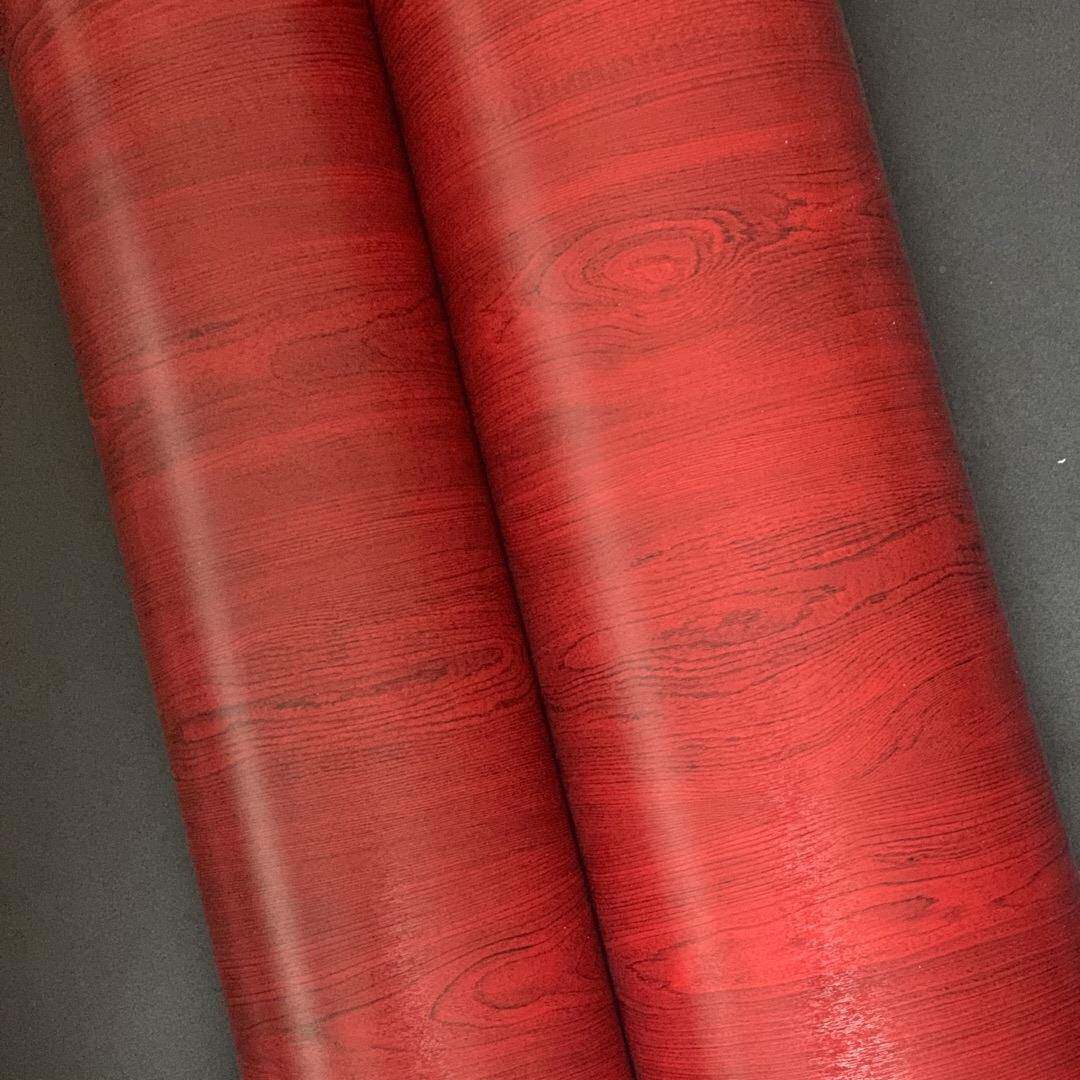 特厚导气槽红色膜木纹自39508波粘墙纸壁纸pvc饰贴装家具翻新音软