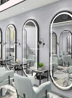 网红潮店理发台发镜子发廊剪发染烫单面挂NZC美贴镜墙LED灯简约