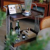 中古木茶几可移动沙发WH TC边几胡桃色复古边客柜厅物小推车床实