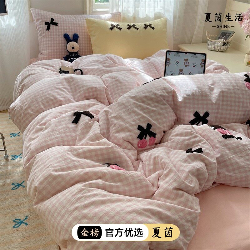 A类婴幼儿童全棉四件套纯棉高端色织水洗棉婴童级床单床笠床包组