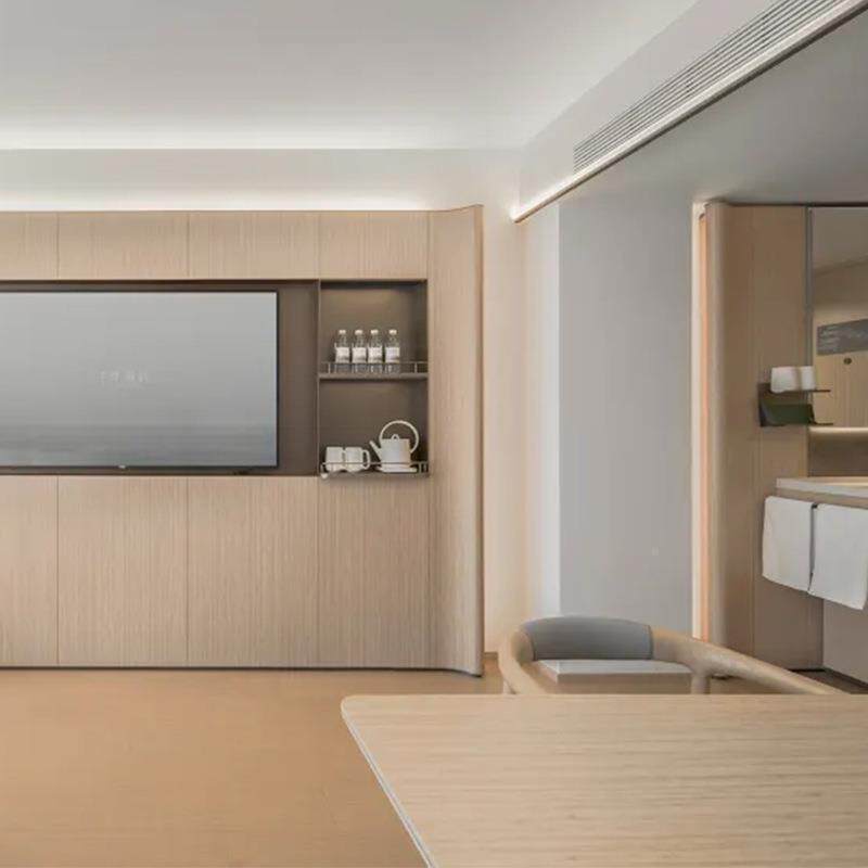 现代中式酒店家快酒店标准间客具房床967捷实颗粒烤漆板双木人床