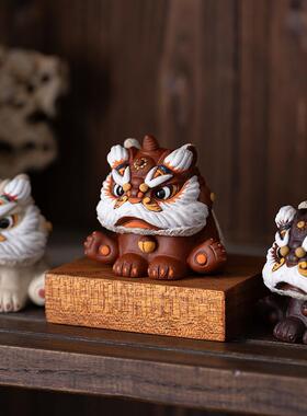 宜兴小原矿紫砂醒狮子精茶宠摆件国风招财创意狮子IEO可养品手工