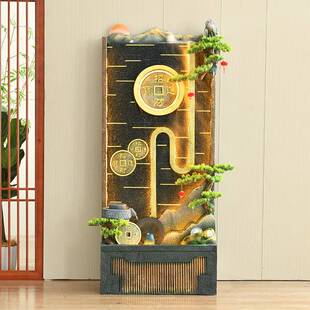 中式幕墙假山流水水泉别墅庭院玄断关屏风隔客厅循环水JXC瀑布景