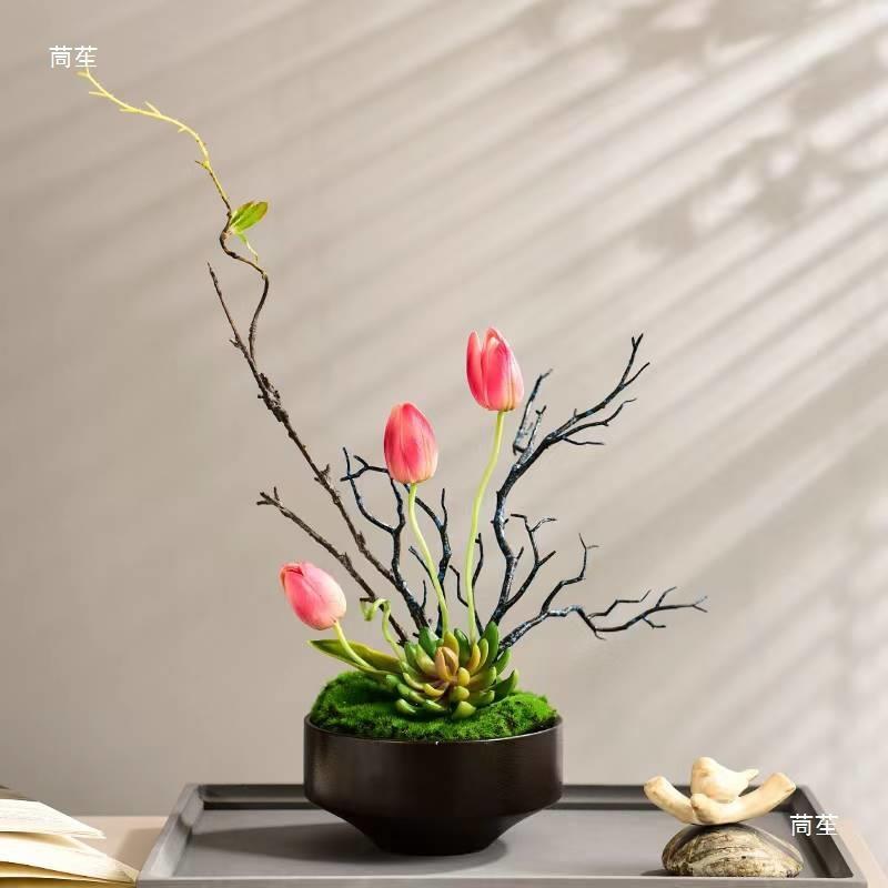 新中式麦太保花摆件客餐厅茶几桌假茶花酒店室桌面装摆饰设花艺垒