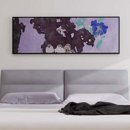 闻说庭花发暮春新中式花卉装饰画卧室床头挂画主人房墙壁画花鸟