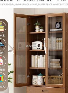 简易木书架地带门书柜防尘客厅落童储物柜置物架ZXR子非实收纳儿