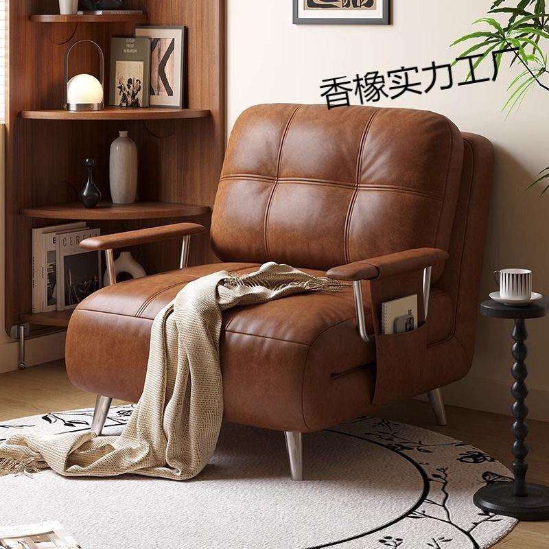 折叠沙发床单人两用储物2025新款复古小户型伸缩书房午休皮艺沙发