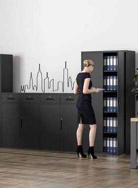 黑色文件柜办公室高端铁皮矮柜财务资料档案柜带锁书柜储物柜