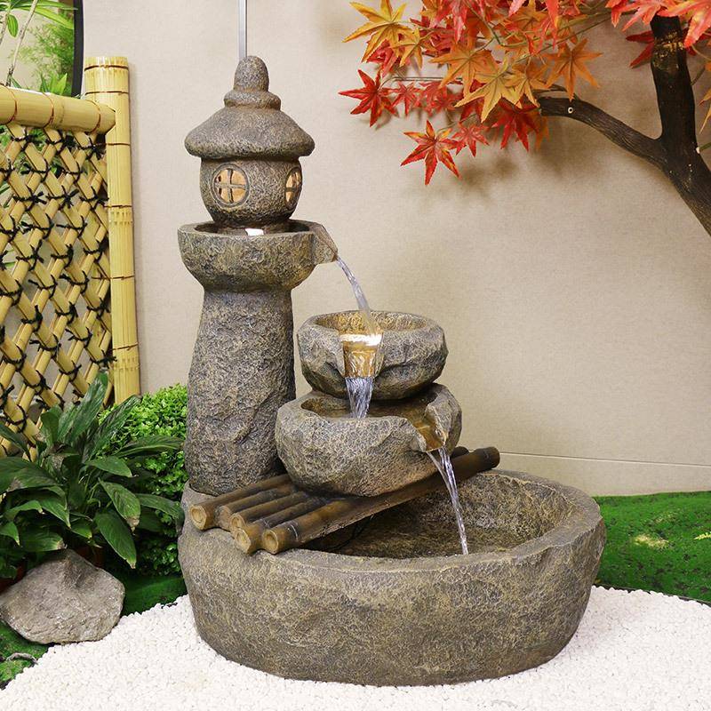 日式院鱼池景观台子花园造VDW景布置院庭别墅户外流水喷泉阳摆件