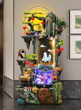 型假山流水喷泉落厅地摆件鱼缸客阳台YQE风水轮循水幕环景观加大