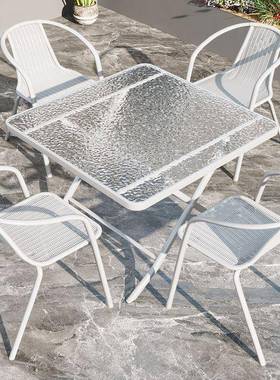 户外桌庭院白色室外休天闲露一防水防晒阳台折椅叠01桌四椅喝茶茶几