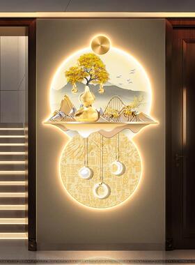 五福临门玄关装TLR饰画中式福字葫壁芦走廊过新道画山水入户灯挂