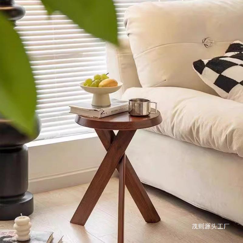 黑色实小中茶边几沙木发柜圆桌子YH贝里边床头复古风法式矮置物架