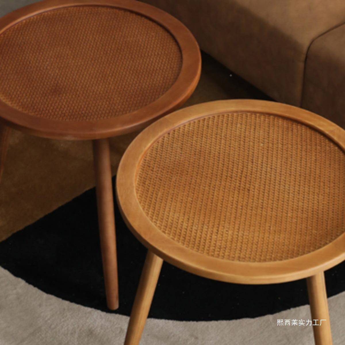 天圆桌实然木茶几法式波西米美亚复桌子民宿阳1古台式沙发边几藤