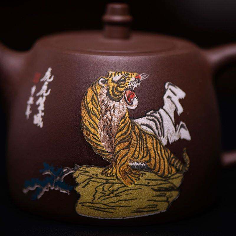 正宗宜兴郑小芳汉铎紫砂壶紫泥老虎汉铎泡茶壶家用大容量茶具460c