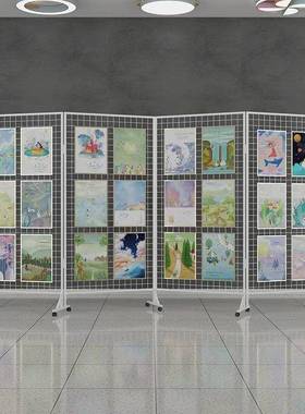 工业铁丝网风装饰网格铁屏风隔展断画展示架折叠网架可移动摆KED