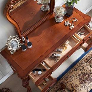 美实木梳妆台镜子收欧式家用简式约卧主卧纳柜一BQH体室化妆台小